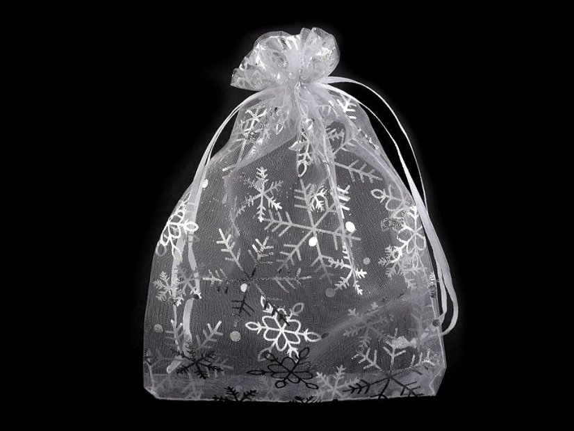 Dárkový pytlík vločky 13x18 cm organza
