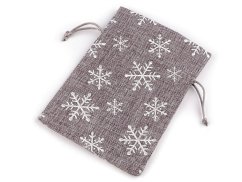 Vánoční dárkový pytlík vločky s glitry 13x18 cm imitace juty