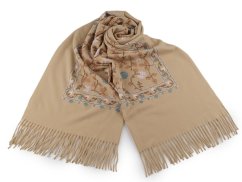 Velký teplý šátek / pléd vyšívaný s třásněmi, typu kašmír 68x165 cm