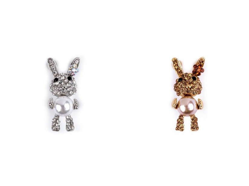 Brož mini s broušenými kamínky a perlou králíček