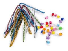 Kreativní sada chlupaté drátky a bambulky s lurexem