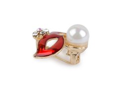 Brož s broušenými kamínky a perlou maska