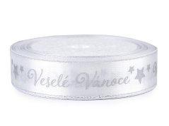 Vánoční saténová stuha Veselé Vánoce šíře 20 mm