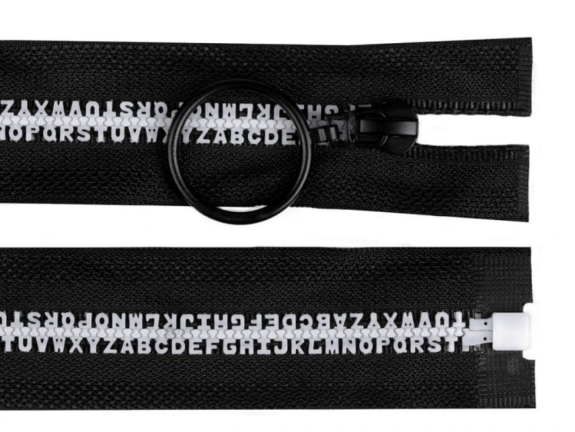 Kostěný zip šíře 5 mm délka 70 cm písmenka Kostěný zip šíře 5 mm délka 70 cm písmenka