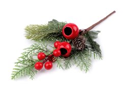 Umělá větvička jehličnan s jeřabinami tvarovatelná