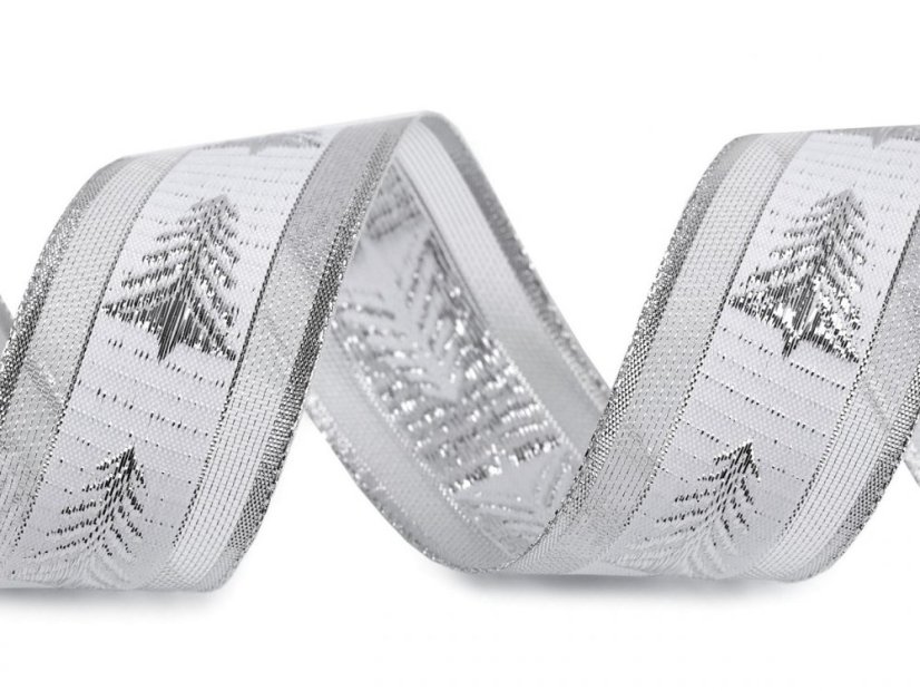 Vánoční stuha stromeček s lurexem šíře 40 mm