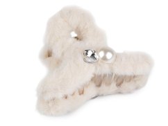 Skřipec do vlasů kožešinový s perlou a broušeným kamenem