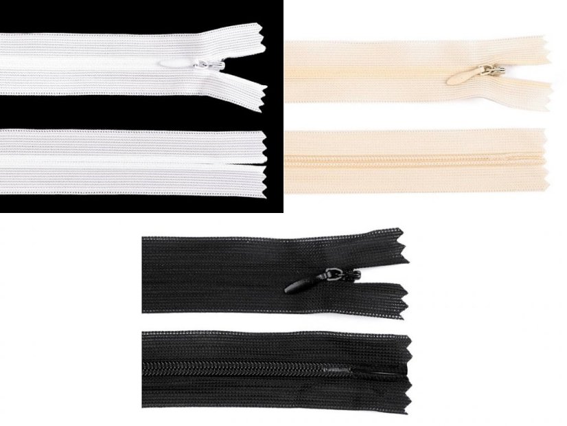 Spirálový zip skrytý šíře 3 mm délka 65 cm dederon