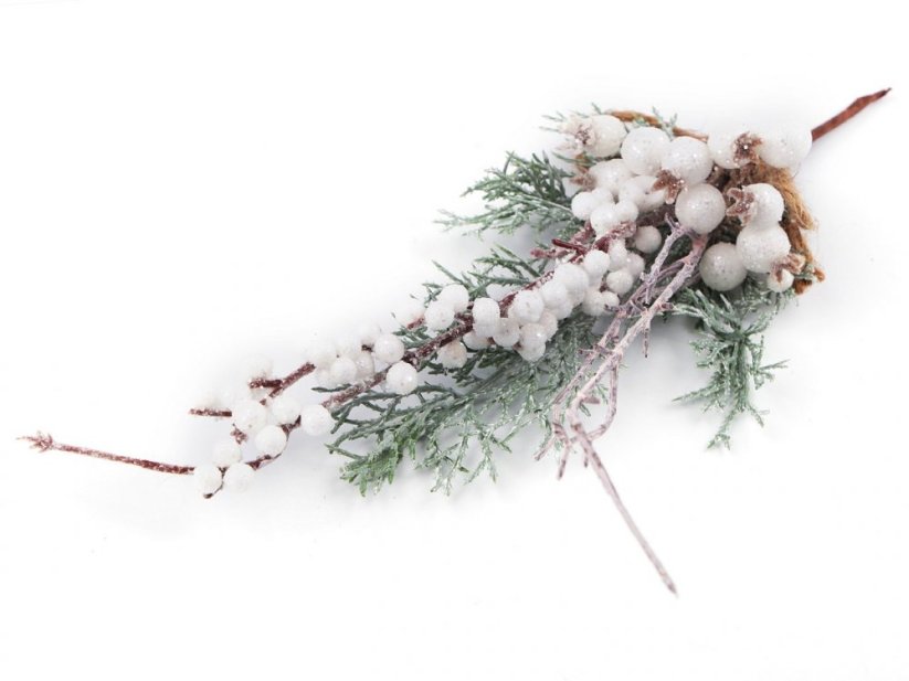 Zimní umělá větvička s bobulemi a glitry