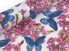 Bavlněná látka / plátno květy / motýli šíře 220 cm