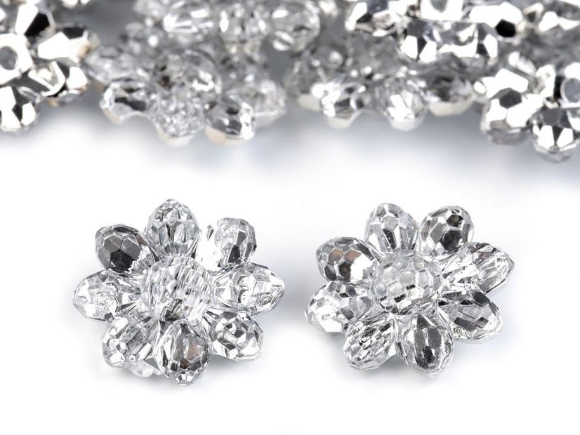 Knoflík / ozdoba svatebních šatů broušený květ - Barva: crystal