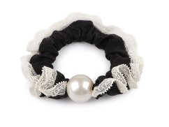 Gumička do vlasů / náramek s perlou a krajkou