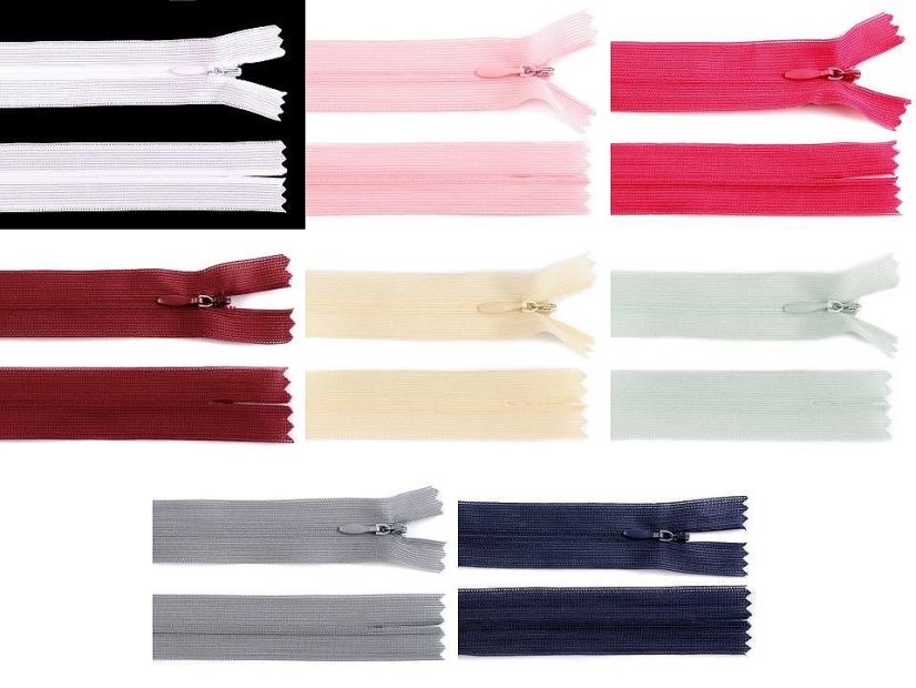 Spirálový zip skrytý šíře 3 mm délka 35 cm dederon