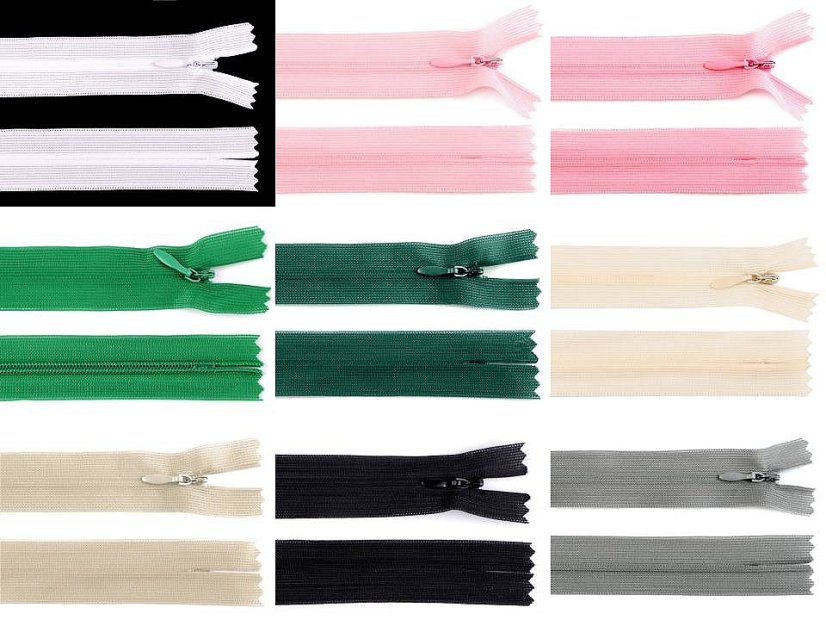 Spirálový zip skrytý šíře 3 mm délka 40 cm dederon