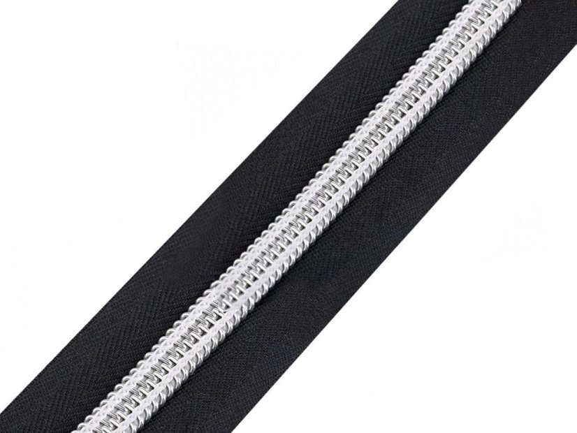 Zip spirálový šíře 10 mm metráž se stříbrnými zoubky