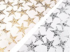 Vánoční organza s potiskem - hvězda, šíře 36 cm