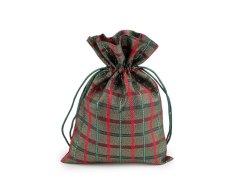 Vánoční dárkový pytlík káro s lurexem 13x18 cm