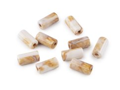 Plastové korálky váleček imitující mramor 11x22 mm