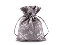 Vánoční dárkový pytlík vločky s glitry 13x18 cm imitace juty