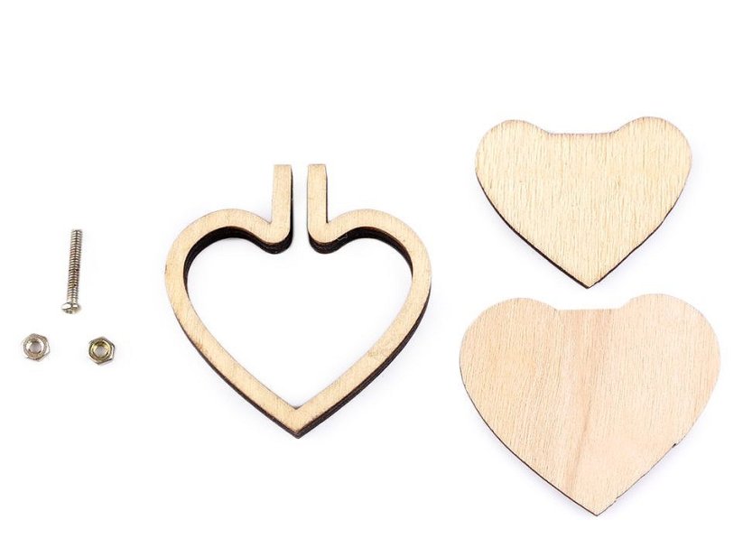 Mini dřevěný rámeček / přívěsek na vyšívání srdce, ovál, kruh