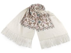 Velký teplý šátek / pléd vyšívaný s třásněmi, typu kašmír 68x165 cm