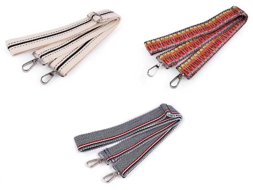 Textilní ucho / popruh na tašku s karabinami délka 79-142 cm