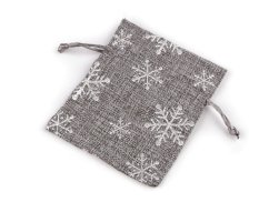 Vánoční dárkový pytlík vločky s glitry 10x13 cm imitace juty