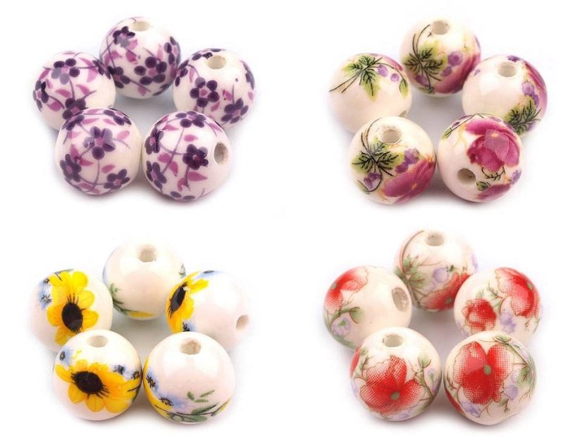 Porcelánové korálky s květy Ø12 mm