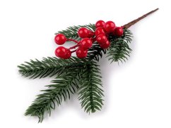 Umělá větvička jehličnan s jeřabinami tvarovatelná