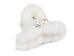 Skřipec do vlasů kožešinový s perlou a broušeným kamenem