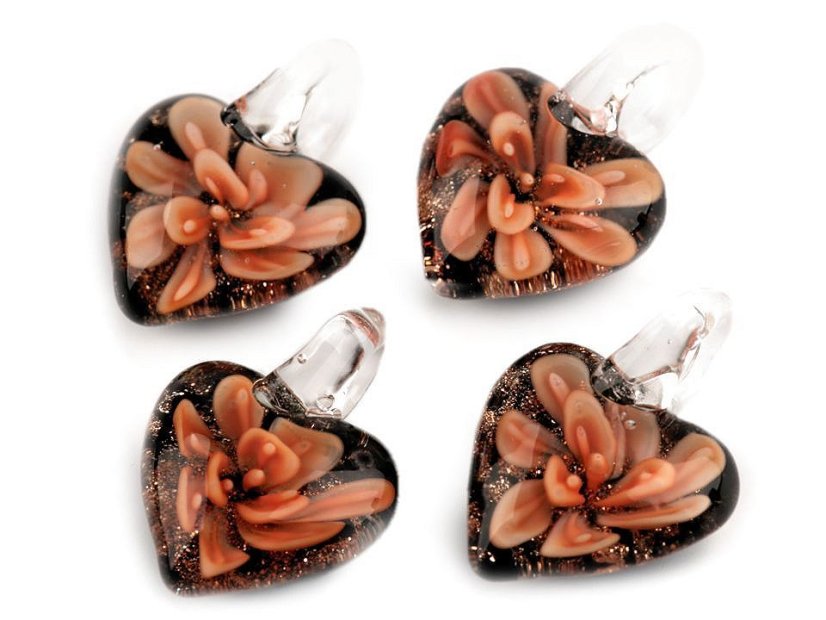 Skleněný přívěsek srdce 21x21 mm