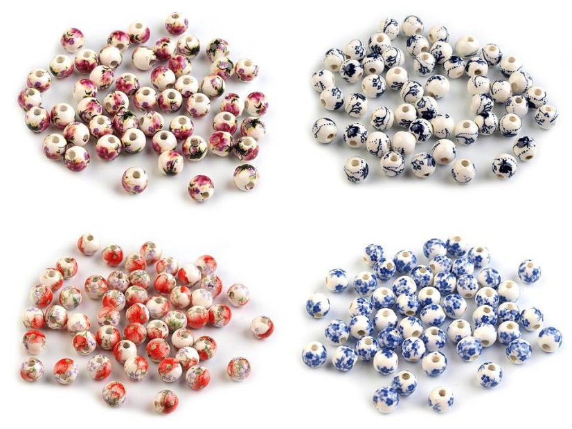 Porcelánové korálky s květy Ø6 mm