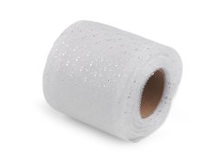 Tylová stuha se stříbrnými puntíky šíře 75 mm