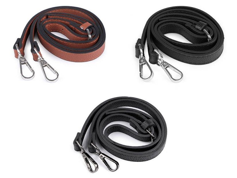 Koženkový popruh / ucho s karabinami na kabelku délka 113-123 cm