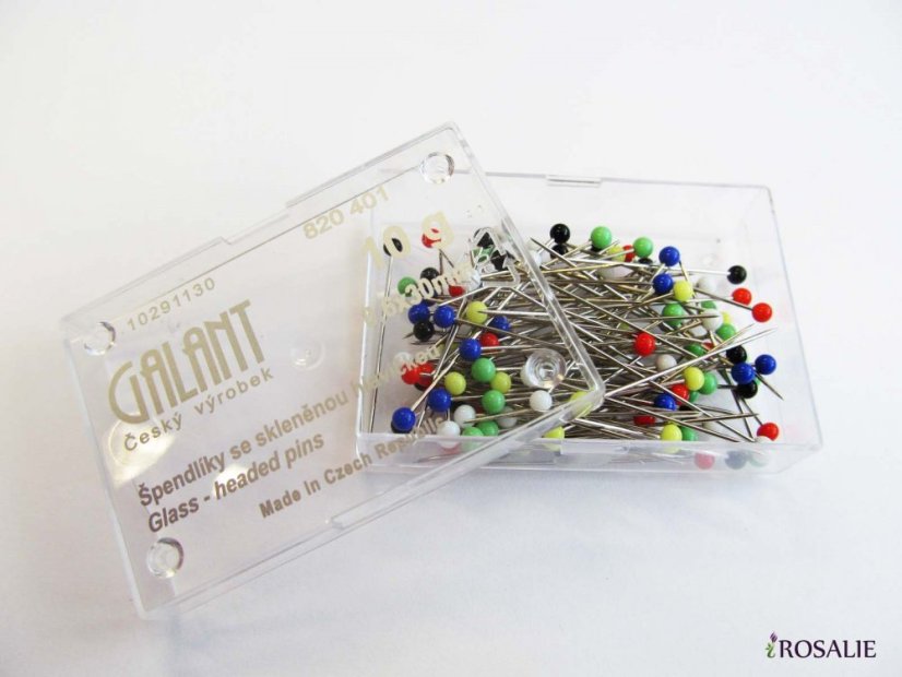 Špendlíky se skleněnou hlavičkou délka 30 mm 10g