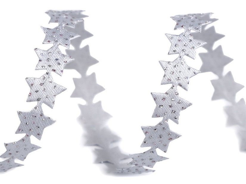 Saténový prýmek šíře 14 mm hvězda s glitry vánoční
