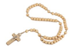 Růženec dřevěný na drhaných šňůrkách