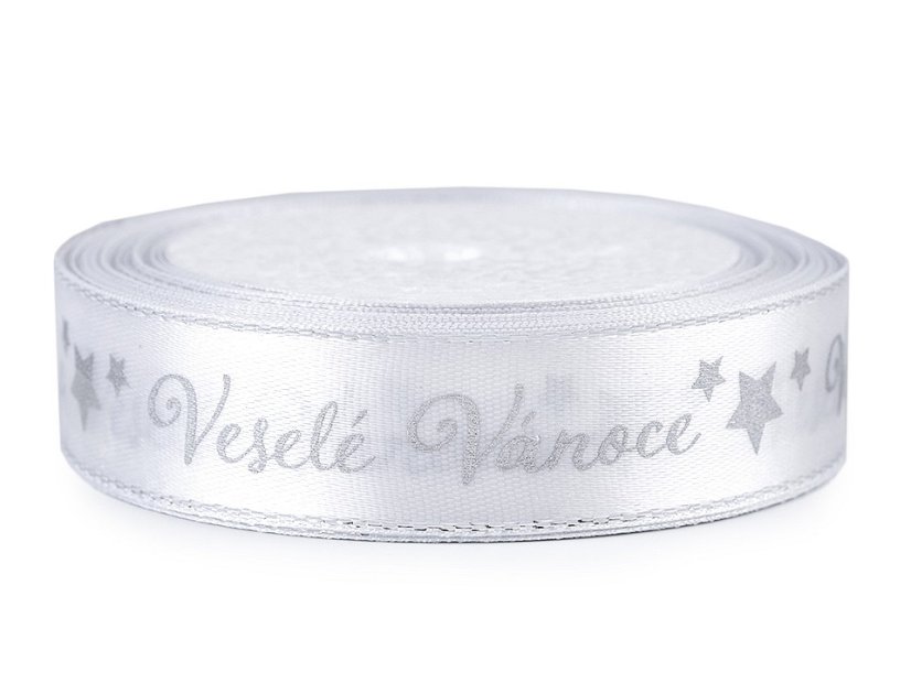 Vánoční saténová stuha Veselé Vánoce šíře 20 mm