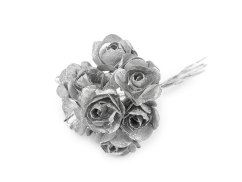 Umělá papírová mini růže metalická na drátku