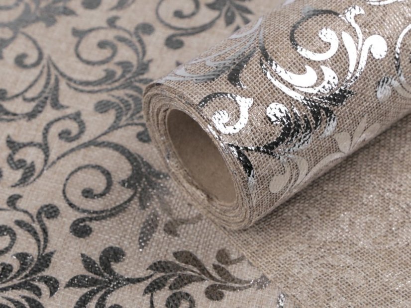 Stuha imitace juty šíře 24 cm ornamenty