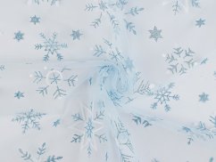 Tyl oděvní / dekorační vánoční vločky s glitry