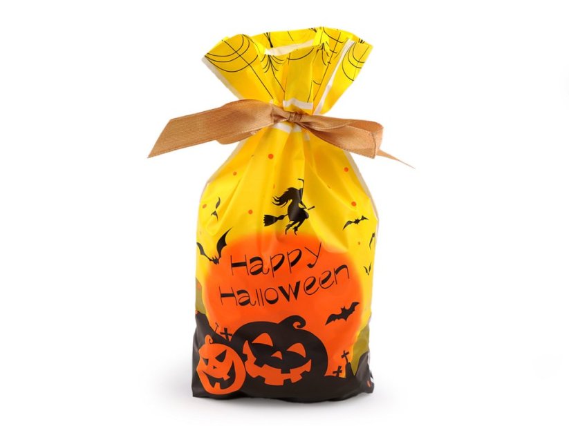 Sáček na potraviny s atlasovou stuhou Halloween 15x22,5 cm