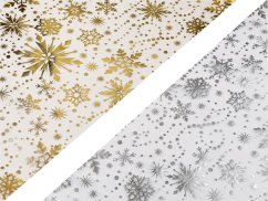 Vánoční organza s potiskem - vločka, šíře 36 cm