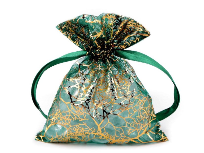 Dárkový pytlík zlaté větvičky / strom 10x13 cm organza