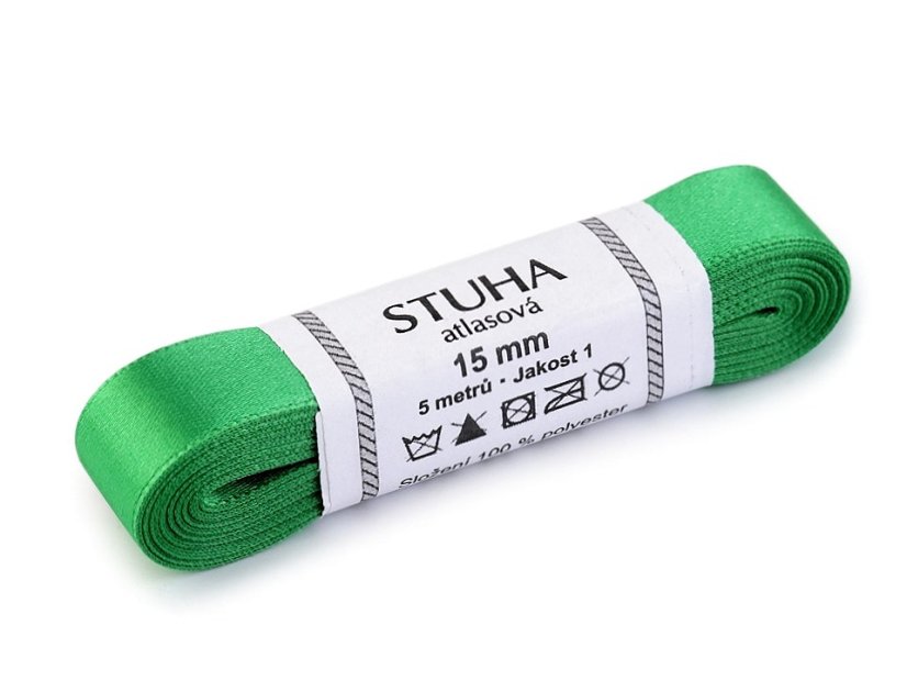 Atlasová stuha oboulící svazky po 5 m šírka 15 mm