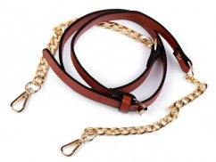 Koženkový popruh / ucho s řetízkem a karabinami na kabelku délka 115-130 cm