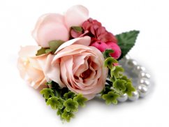 Perlový náramek svatební pro družičky s květy
