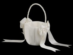 Svatební saténový košíček pro družičky, s perlami