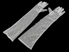 Dlouhé společenské rukavice tylové s perlami