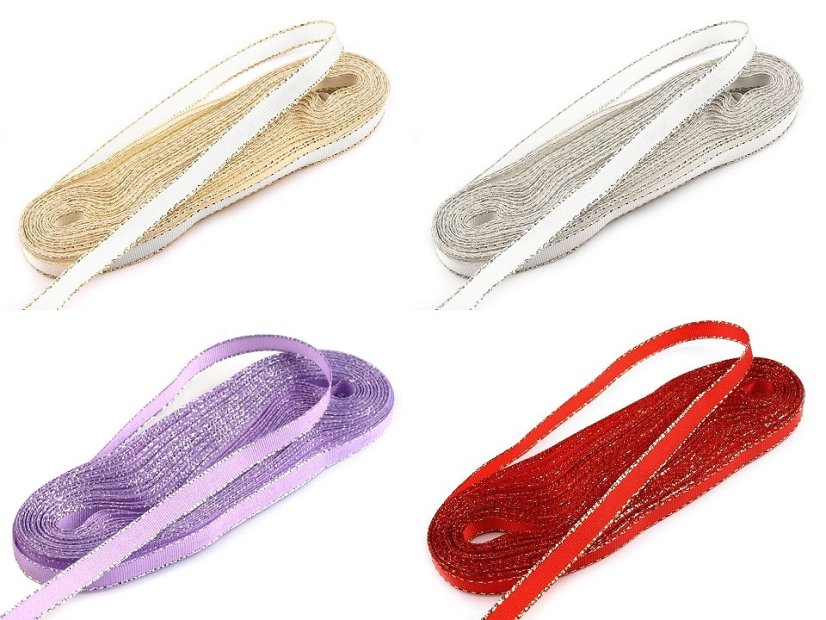 Stuha taftová šíře 6 mm s lurexem